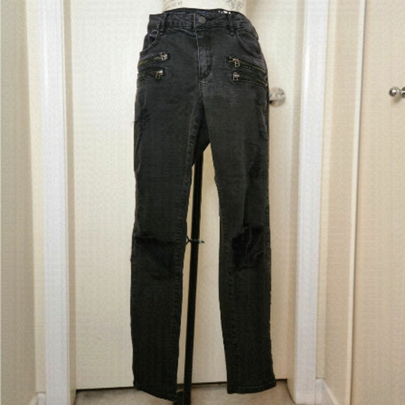 Highwaisted black distressed skinny jeans - Picture 1 of 11